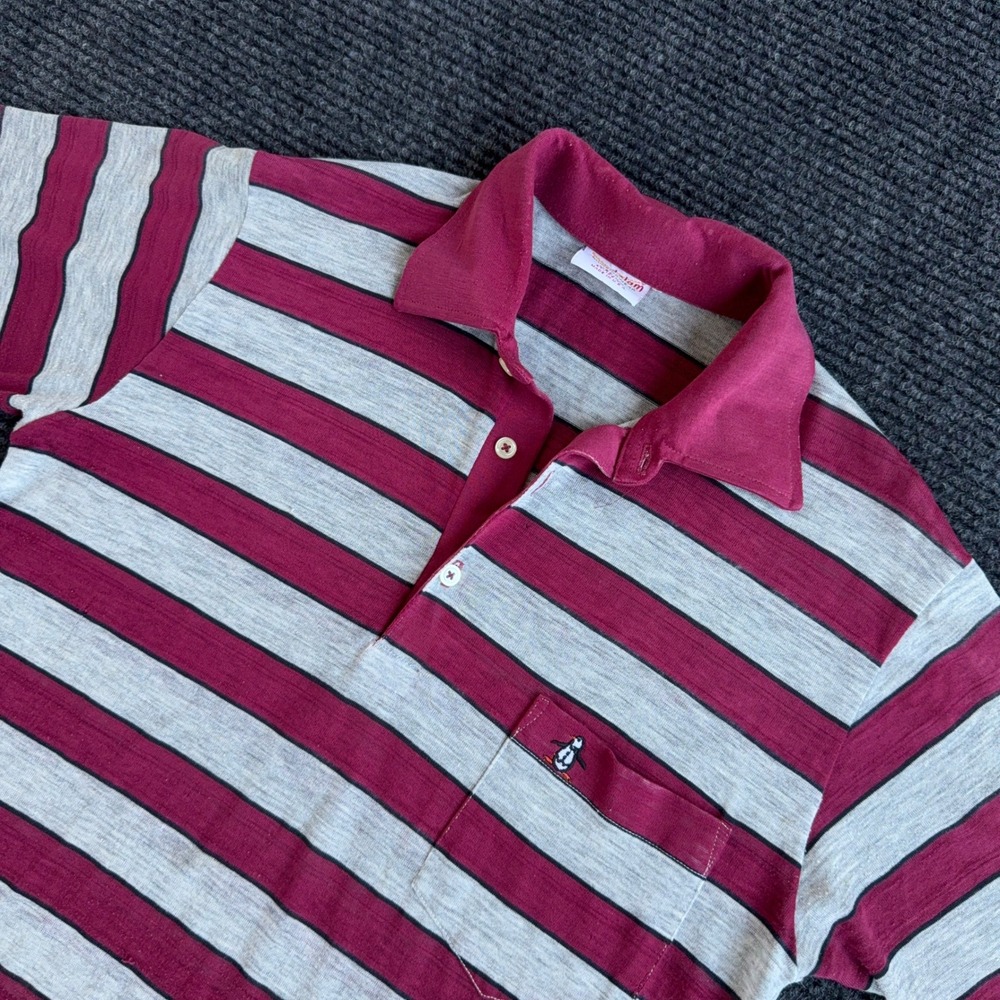 Grand Slam Munsingwear Polo Shirt Mens Medium Gray Paper Thin Vintage Stripe USA